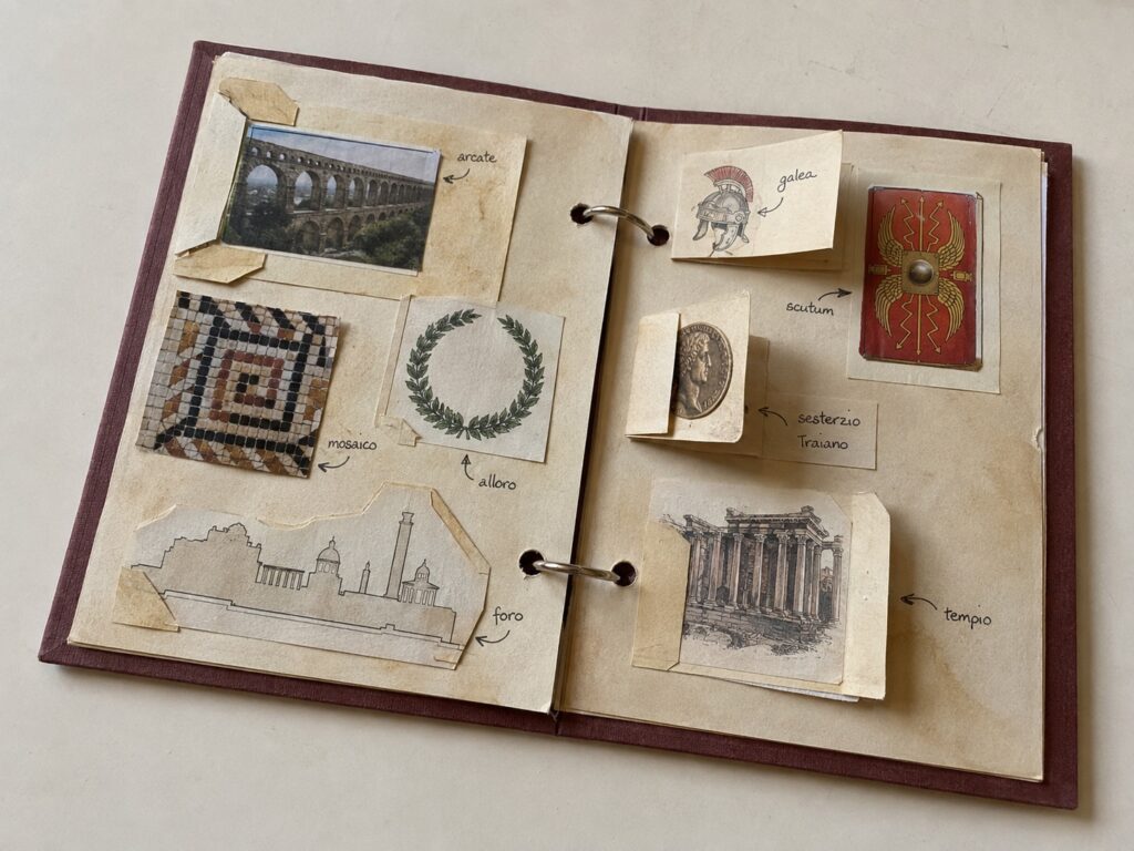 Lapbook HistoryLab aperto con schede illustrate sulla Roma antica